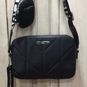 NWT Karl Lagerfeld Black Quilted Shoulder Crossbody Bag